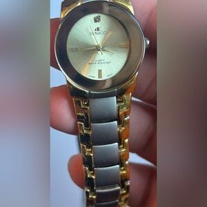 Denacci Two Tone Quartz Analog Watch Faux Diamond Stainless Steel Wristwatch